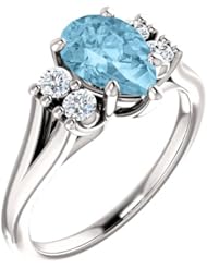 14K White Gold 9.00x6.00mm Pear Cut Aquamarine and Diamond Ring -- LIFETIME WARRANTY