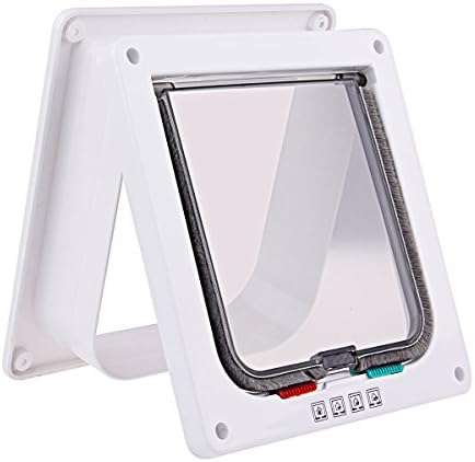 Xefeel Pet Dog Cat Puppy Doggie Mate Medium Lockable Cat Flap Door Manual 4-Way Locking Cat Door for Window/Door
