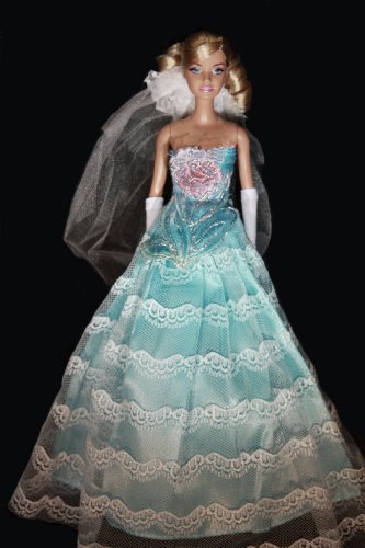 Light Blue Barbie Sized Doll Wedding Dress