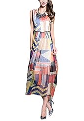 Plaid Print Scoop Neck Sleeveless Vintage Silk Maxi Dress 