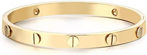Stainless Steel Screw Head Bangle Bracelet for Women Oval 7mm Wide, Fits 6.5 -7.75 Inch