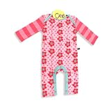 from Crib Crib Baby Girls Pink Flower Playsuit with Stripe Sleeve - Pink - 12-18 Months