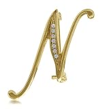 Gold Tone Initial Letter Brooch Pin - N