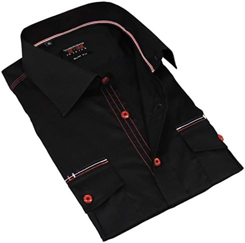 Rosso Milano's Mens Casual Black Slim Fit Contrast Lining Button Down Dress Shirts