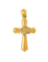 Gold-Plated 925 Sterling Silver Cross With Star Of David Pendant