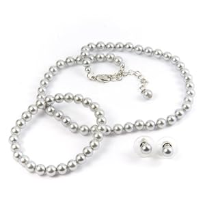 Light Blue 6mm Glass Pearl Necklace, Bracelet and Earrin