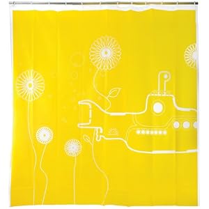 Kikkerland Yellow Submarine Shower Curtain, 72-Inch by 72-Inch