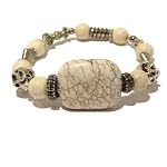 Magnesite Bracelet 03 Stretch White Stone Silver Beaded Crystal Healing Reiki Stone Rectangle