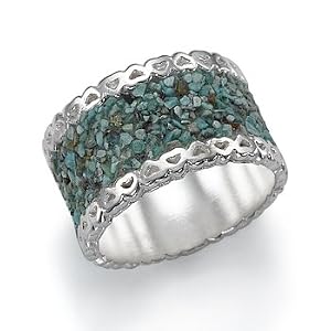 Silver and Crushed Turquoise Ring