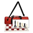 Deluxe Tournament Chess Set with Red Canvas Bag with Heavy Weighted Staunton Chess Pieces - 3.75 Inch King