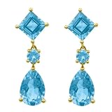 14k Yellow Gold Blue Topaz Pear and Square Dangle Earring