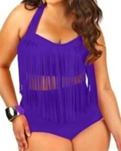 Sexy Women Push Up Fringe Tassels Plus Size High Waist Swimsuit Bikini Swimwear Purpleus14-16/Xxl Charming
