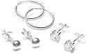 Silver Ball / Cubic Zirconia / Hoop 3 Earrings Set