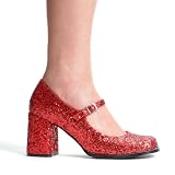 3 in Clunky Heel Mary Jane style pump in Red Glitter. (E-300-Eden-G) E-300-Eden- 3 Clunky Heel Mary Jane style pump in red glitter. Colors: Red Glitter. Sizes: Sizes: 5-16 (full).