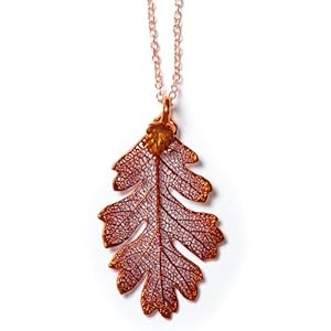 Real Oak Lace Leaf Necklace - Copper