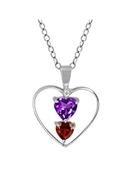0.78 Ct Heart Shape Purple Amethyst Red Garnet Sterling Silver Pendant