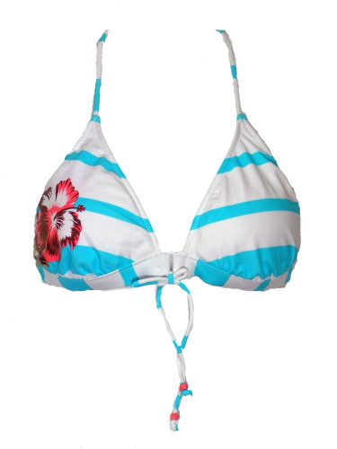 Hobie Sky Blue and White Bikini Beach Adjustable Triangle Halter Top (Large)