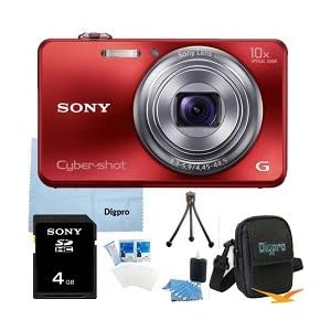 Buy Sony Cyber-shot DSC-WX150 18.2 MP Exmor R CMOS Digital Camera with 10x Optical Zoom and 3.0-inch LCD (Red) with Sony 4GB Card, Case, Mini Tripod, LCD Screen Protectors, Lens Cleaning Kit + More with best Price