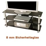 Produkt-Bild: TV Rack Glas Tisch in Schwarzglas-Optik, 110 x 50 x 40 cm, 8 mm Sicherheitsglas