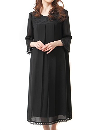 (Goldjapan)ゴールドジャパン 大きいサイズ レディース 大人 エレガント ブラックフォーマル 胸元レースベルスリーブ ワンピース 体型カバー si-126801
