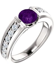 10K White Gold 6.00mm Round Cut Chatham Created Alexandrite and Diamond Ring -- LIFETIME WARRANTY