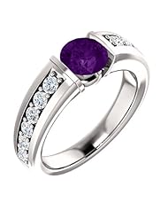 18K White Gold 6.00mm Round Cut Amethyst and Diamond Ring -- LIFETIME WARRANTY