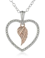 Silver Heart and 10k Rose Gold Angel Wing Diamond Accent Pendant Necklace, 18"