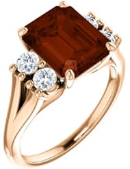10K Rose Gold 10.00x8.00mm Emerald Cut Mozambique Garnet and Diamond Ring -- LIFETIME WARRANTY