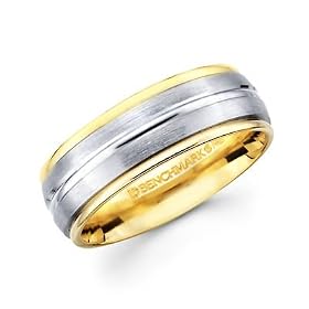 14k Yellow and White Two Tone Gold Ladies Mens Satin High Polish Wedding Ring Band 6MM Size 8.5