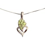 EXP Sterling Silver Pave-Set Peridot Heart Pendant Necklace