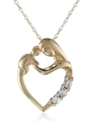 XPY 10k Yellow Gold Mothers Jewel Heart Frame with Diamonds Pendant Necklace, 18"