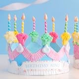 Glitterville Birthday King Party Crown / Hat, Blue with Candles