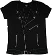 Emily the Strange juniors women's shirt tee Leather Coat Zipper Black