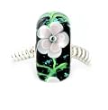 White Tahitian Flower Murano Bead, Quality 925 Sterling Silver Full Core Lampwork Bead, Compatible with Pandora, Biagi, Troll & European Bracelets
