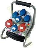 Stromverteiler 16A 400V Stromstation 2x 16A 400V, 2x 16A CEE blau 230V, 3x Schuko Baustromverteiler IP44 CE Kraftstromverteiler für Veranstaltungen Bau Camping Messebau Drehstromverteiler mit 2m Kabel H07RN-F 5G2,5 32 A16 A 400 230 Volt Strombox
