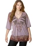 One World Plus Size V-Neck Printed Peasant Tunic Top