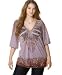 Apparel : One World Plus Size V-Neck Printed Peasant Tunic Top