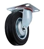 Industrial 4 Swivel Plate Caster - Rubber Wheel on Steel Rim