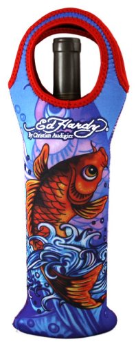 Ed Hardy Neoprene Wine Beverage Tote Koozie Koi Fish