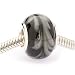 Murano Style Glass Lampwork Bead Fits Pandora Black Grey Feather 14mm (1)
