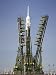 Soyuz Rocket Is Erected into Position at the Launch Pad at Baikonur Cosmodrome in Kaz...