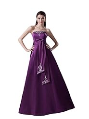 A-line Strapless Embroidered Lace Satin Natural   Waistline Floor Length Prom Dress  With a Sash 