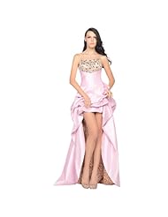 A-line Strapless Polyester/Taffeta Sleeveless Ruched Asymmetric  Above the Knee Evening Dress/Prom Dress/Party Dress  with a Brush/Sweep Train  With Rhinestones