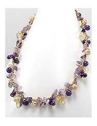 Japanese silk cord Amethyst Necklace In Zinc