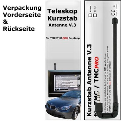 Universal TMC Kurzantenne 4 polig 3,5 mm 180° Stecker f. Becker,Navigon,GoPal... TMC-Antenne Kurzstabantenne Stabantenne