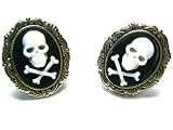 Black & White Skull Cameo w/Vintage Pewter Border Cufflinks