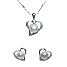 Jewelry : Cursive Heart Shaped Cultured Pearl Pendant Necklace and Stud Earrings