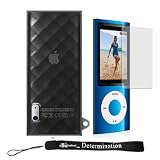 iPod Nano 5th generation 5G Diamond FleX Silicon skin case cover compatible for iPod Nano 5th Gen 8GB, 16GB newest model (Black) + Includes Nano 5 Screen Protector Guard + a 4-inch eBigvalue TM Determination Hand Strap Case is Semi Transparent