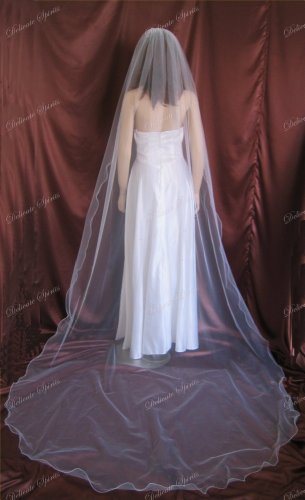 1 Tier Ivory Cathedral Length Pencil Edge Simple Wedding Bridal Veil