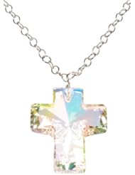 Sterling Silver Chain with Swarovski Elements Cross Pendant Necklace, 24"